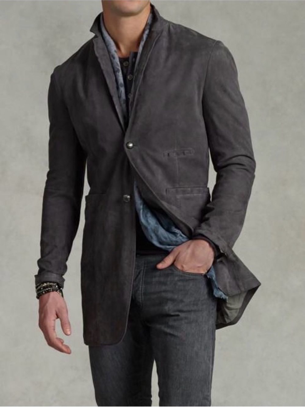 John Varvatos Collection Notch Lapel Leather Coat Jacket size EU 50 USA 40